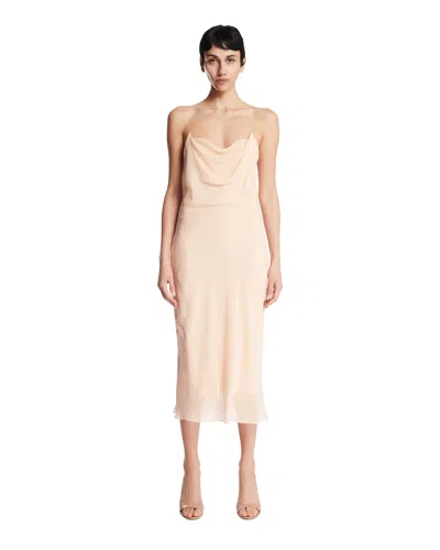 Mugler Pink Silk Midi Dress In Orange