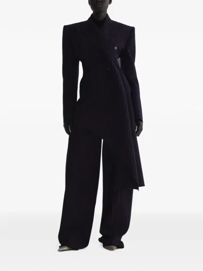 Mugler Pinstripe Draped Jacket In Blue
