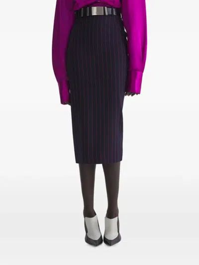 Mugler Pinstripe Midi Pencil Skirt In Black