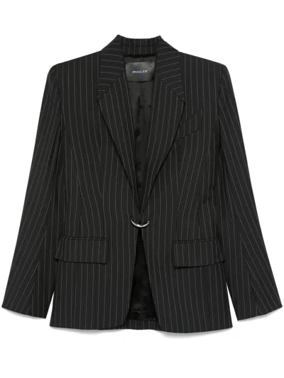 Mugler Pinstripe Pierced Blazer In Black
