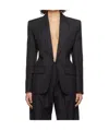 Mugler Black Pinstripe Pierced Tailored Blazer In Black