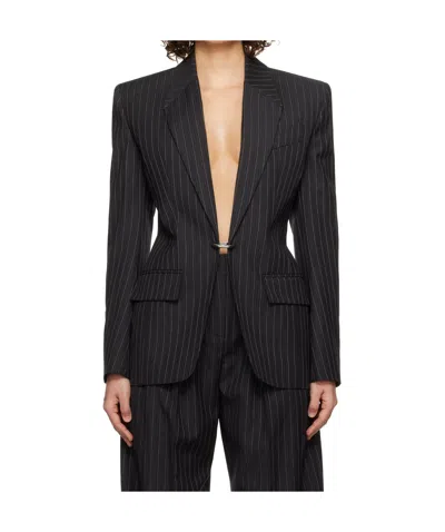 MUGLER PINSTRIPE PIERCED BLAZER