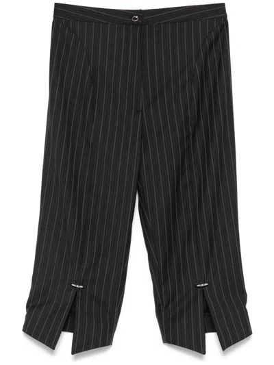 Mugler Pinstripe Pierced Cropped Trousers In Black