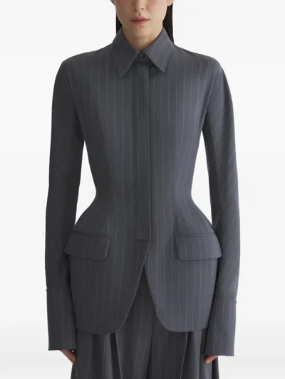 Mugler Pinstripe Pocket Jacket In Gray