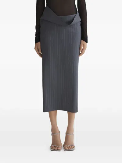 Mugler Pinstripe Split Skirt In Gray