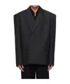 Mugler Black Pinstripe Oversized Tailoring Blazer In Black