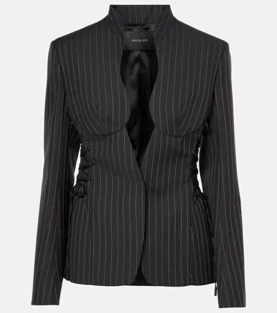 Mugler Pinstripe Wool-blend Blazer In Black