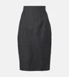 Mugler Pinstripe Wool-blend Midi Skirt In Black