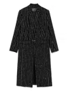Mugler Pinstripe Wool Coat In Black