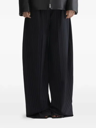 Mugler Pinstriped Wide Leg Trousers In Black