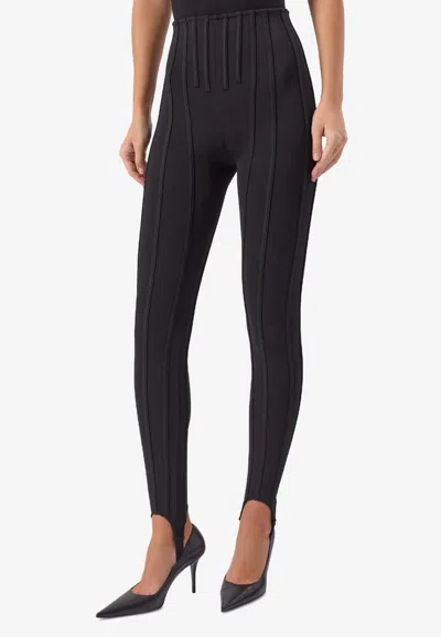 Mugler Piped-boning Stirrup Leggings In Black