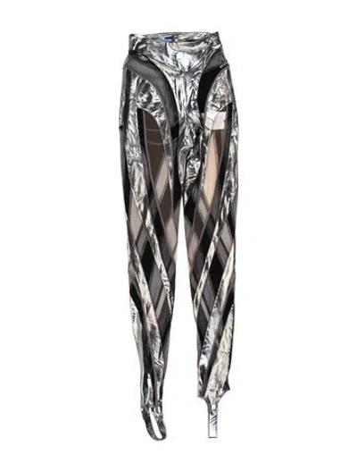 Pre-owned Mugler Plaid Print Sweatpants In Silver