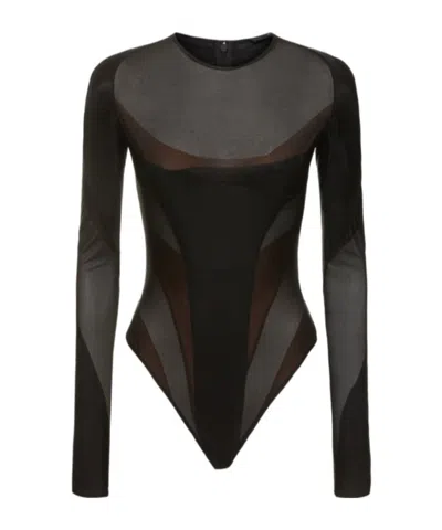 Mugler Plain Knit Long Sleeve Jumpsuit In Black
