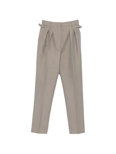 Mugler Pleated Buckled-waist Trousers In Brown