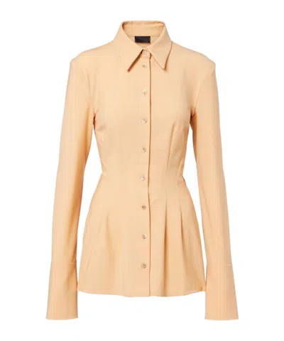 Mugler Beige Stretch Wool Fitted Shirt In Brown