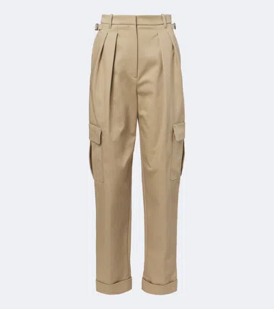 Mugler Pleated Cotton-blend Cargo Pants In Beige