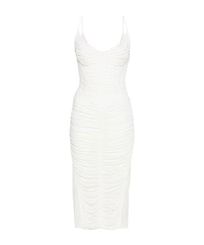 Mugler Pleated Dress In White