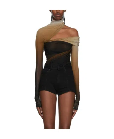Mugler Pleated Long-sleeved Jumpsuit In Brown