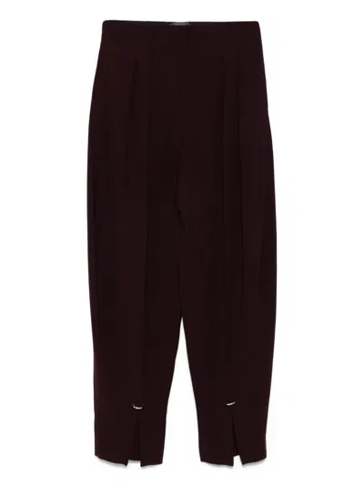 Mugler Pleated Split-hem Trousers In Burgundy
