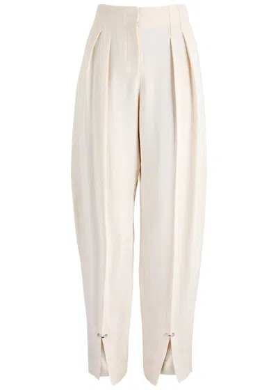 Mugler Pleated Tapered Twill Trousers In Off White