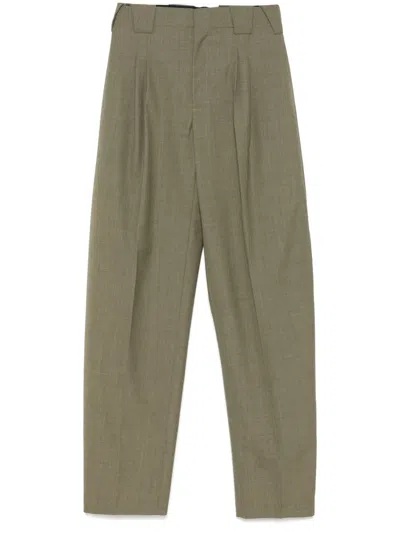 Mugler Pleated Wide-leg Trousers In Green