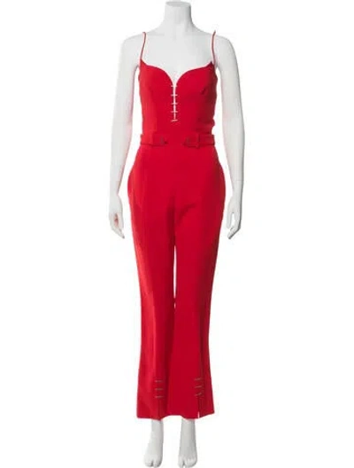 Pre-owned Mugler Plunge Neckline Jumpsuit In Red