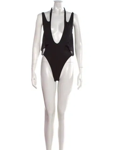 Pre-owned Mugler Plunge Neckline Sleeveless Bodysuit In Black