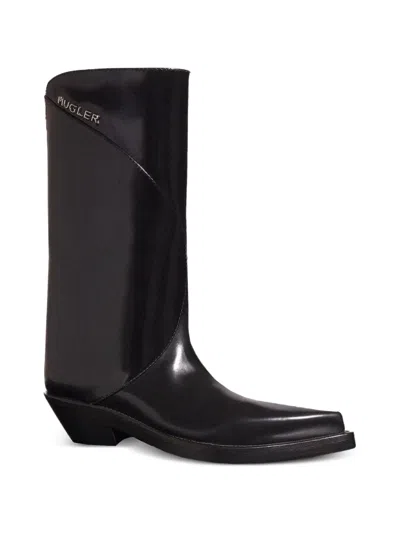 Mugler Pointed Leather Boots In Black