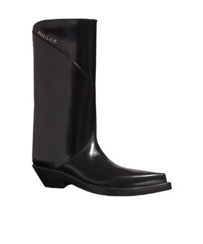 Mugler Pointed Leather Boots In Black