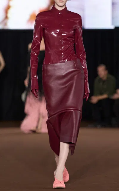 Mugler Pointed-collar Latex Shirt In Red