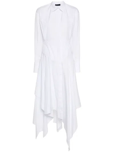 Mugler Poplin Midi Dress In White