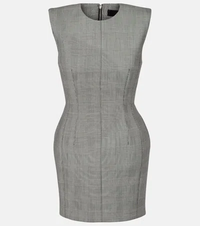 Mugler Prince Of Wales Check Wool-blend Minidress In Gray