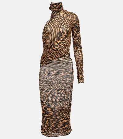 Mugler Printed Cutout Mesh Minidress In Star Black/beige