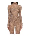 Mugler Beige Printed Turtleneck In Brown