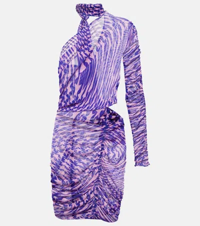 Mugler Printed Mesh Lace Dress In Purple