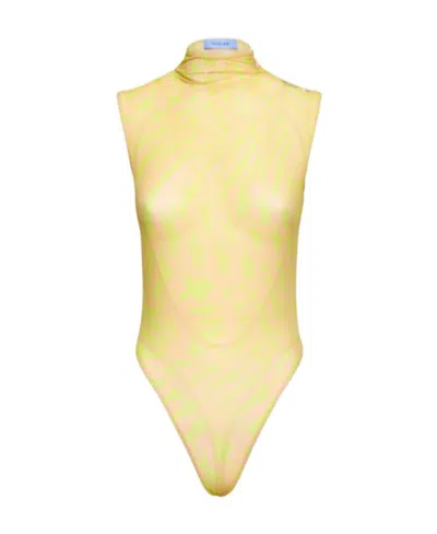 Mugler Printed Mesh Jumpsuit In Gold