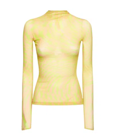 Mugler Printed Mesh T-shirt In Yellow