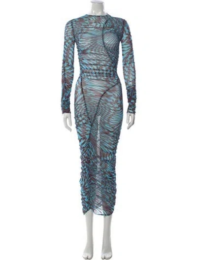 Pre-owned Mugler Printed Midi Length Dress In Blue