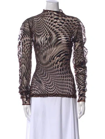 Pre-owned Mugler Printed Mock Neck Top In Brown