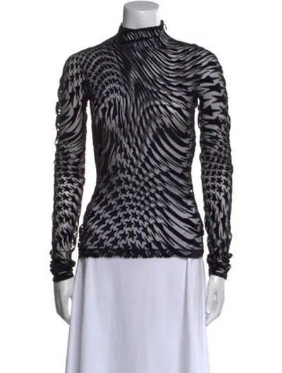 Pre-owned Mugler Printed Mock Neck Top W/ Tags In Black