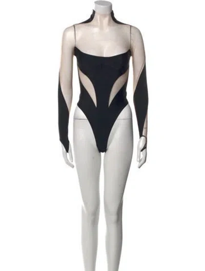 Pre-owned Mugler Printed Square Neckline Bodysuit In Black