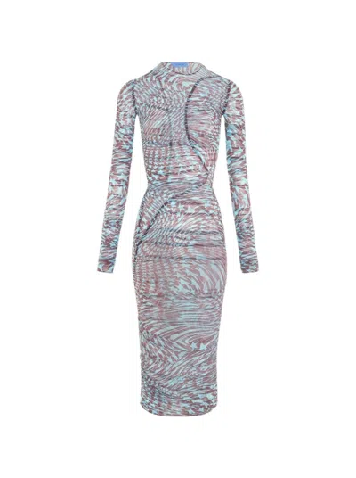 Mugler Printed Star Mesh Dress In Gray