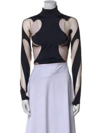 Pre-owned Mugler Printed Turtleneck Crop Top In Black