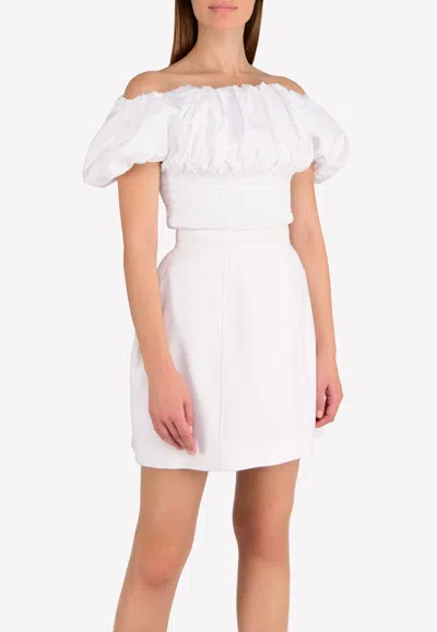 Mugler Puffed Sleeve Off-shoulder Crop Top In Neutral