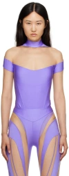 Mugler Purple & Beige Illusion Bodysuit In B6011 Lilac / Nude 0