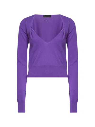 Mugler Purple Cashmere Knit V-neck Top