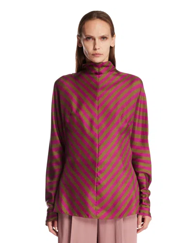 Mugler Purple Striped Silk Blouse In Multi
