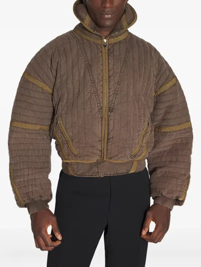 Mugler Quilted Panelled Jacket In Brown