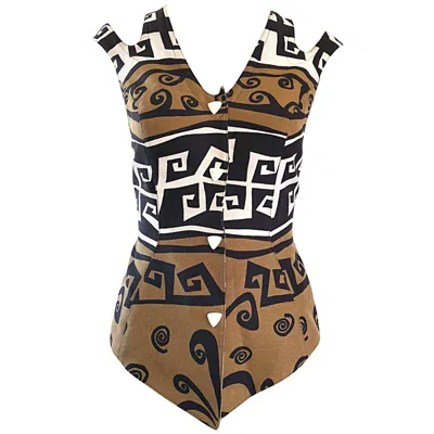 Pre-owned Mugler Rare 1990s Thierry  Aztec Abstract Print Cut - Out Vintage 90s Top Vest In Brown