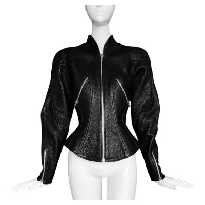 Pre-owned Mugler Rare Thierry  "biker Bride" Leather Jacket Black Sculptural